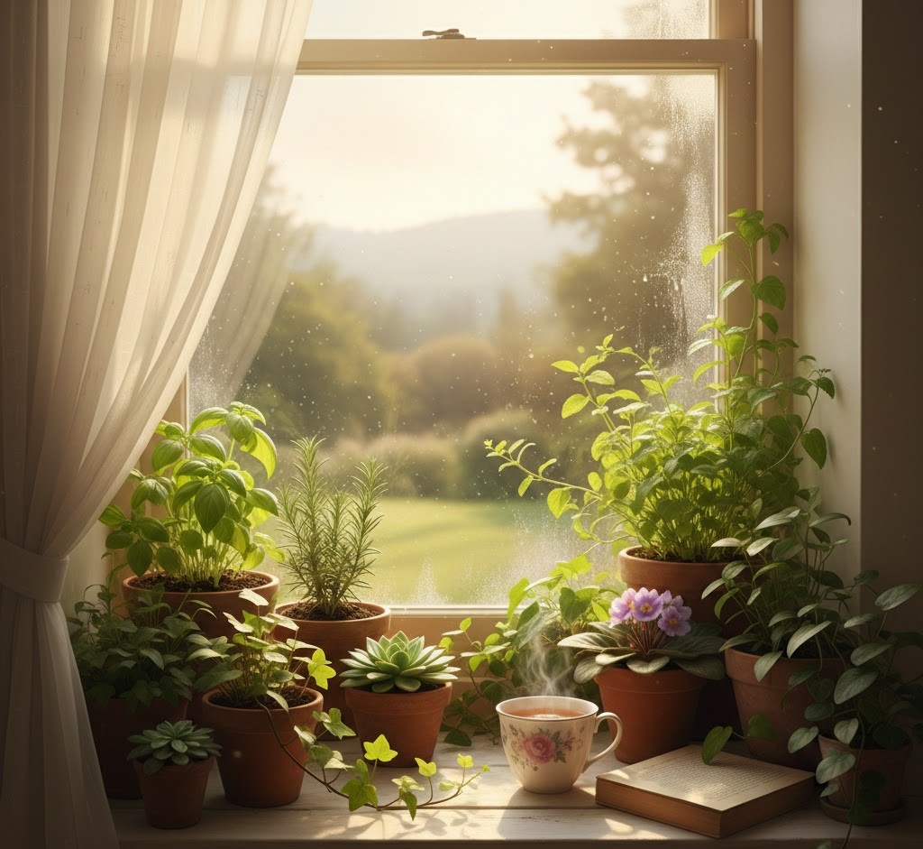 Kitchen window plant display